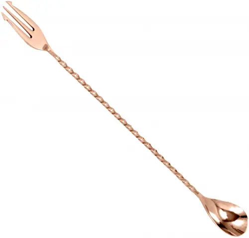 Łyżka barmańska z widelcem 40 cm miedziana / BAR PROFESSIONAL