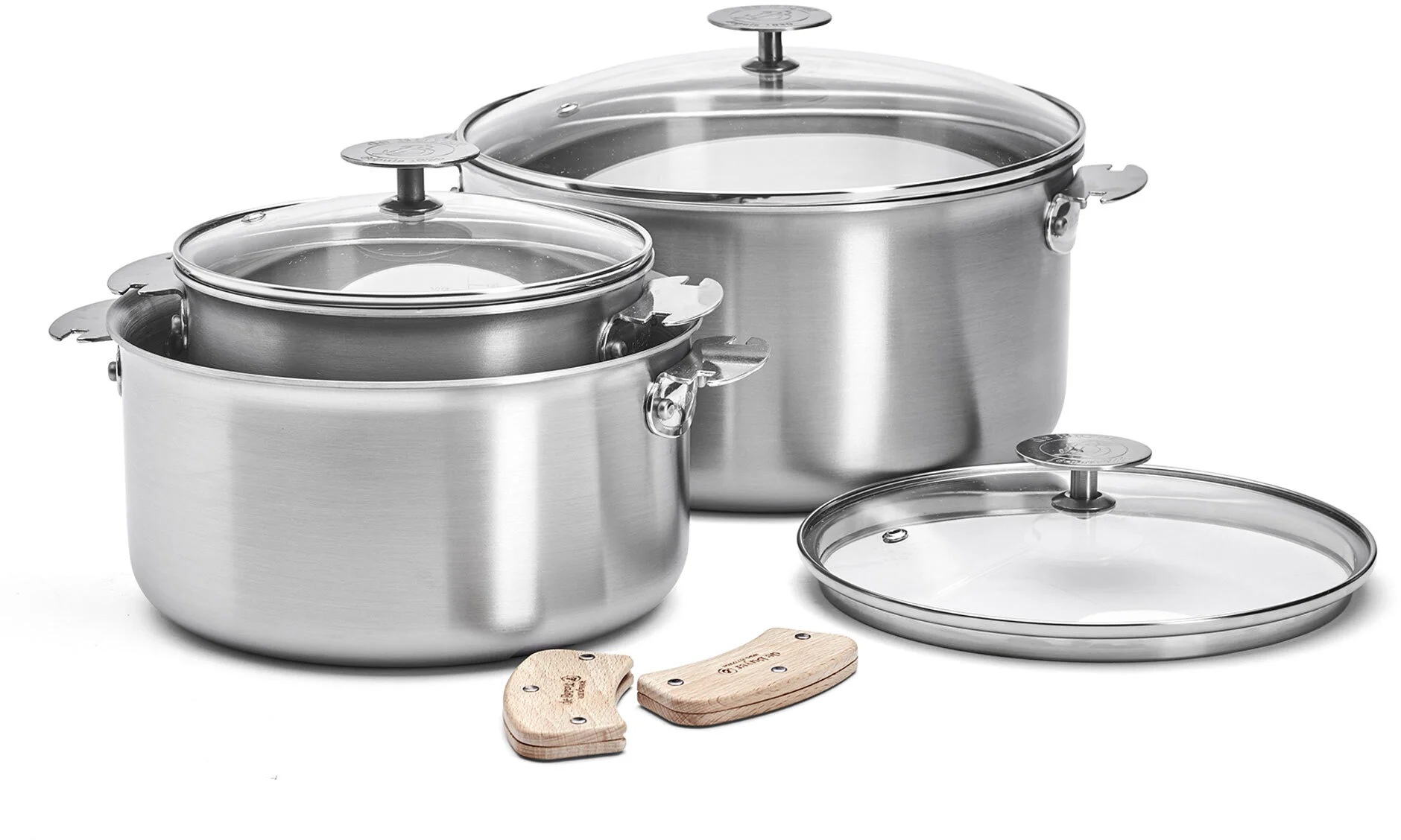 ALCHIMY LOQY Zestaw 3 garnków z pokrywkami i uchwytami / DE BUYER