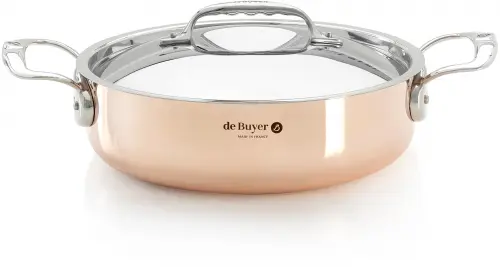 PRIMA MATERA Garnek miedziany niski z pokrywą 24 cm / DE BUYER