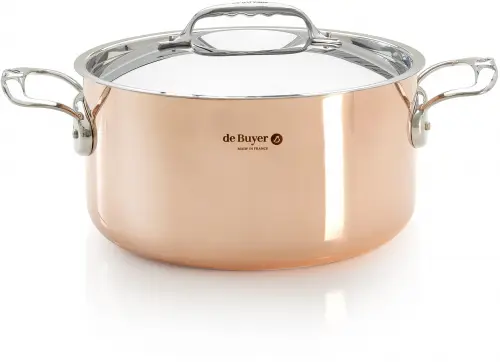 PRIMA MATERA Garnek miedziany wysoki z pokrywą 24 cm / DE BUYER