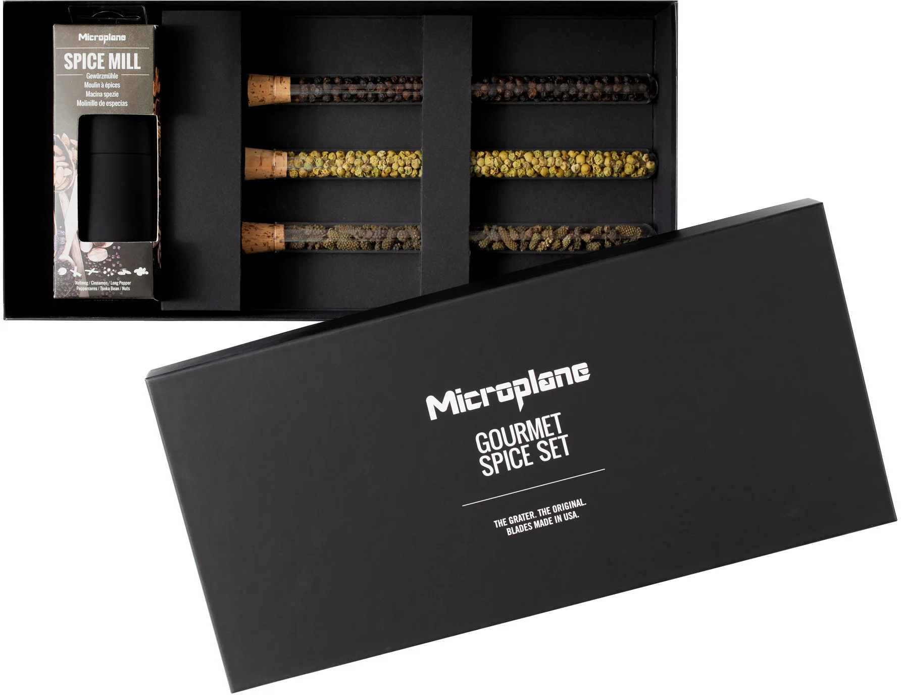 GOURMET Zestaw młynek i 3 rodzaje pieprzu / MICROPLANE