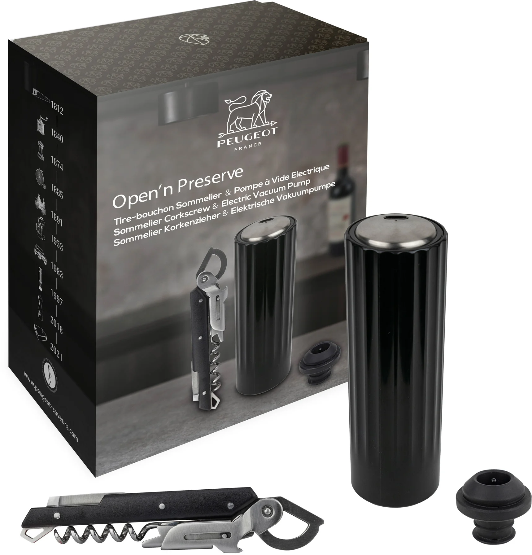 OPEN'n PRESERVE  Elektryczna pompka próżniowa i korkociąg / PEUGEOT