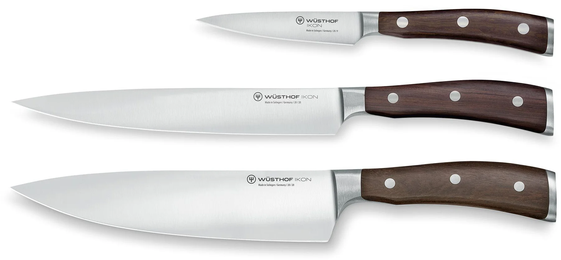 IKON Zestaw - Nóż szefa 20 cm, kuchenny 20 cm i do warzyw 9 cm / WÜSTHOF