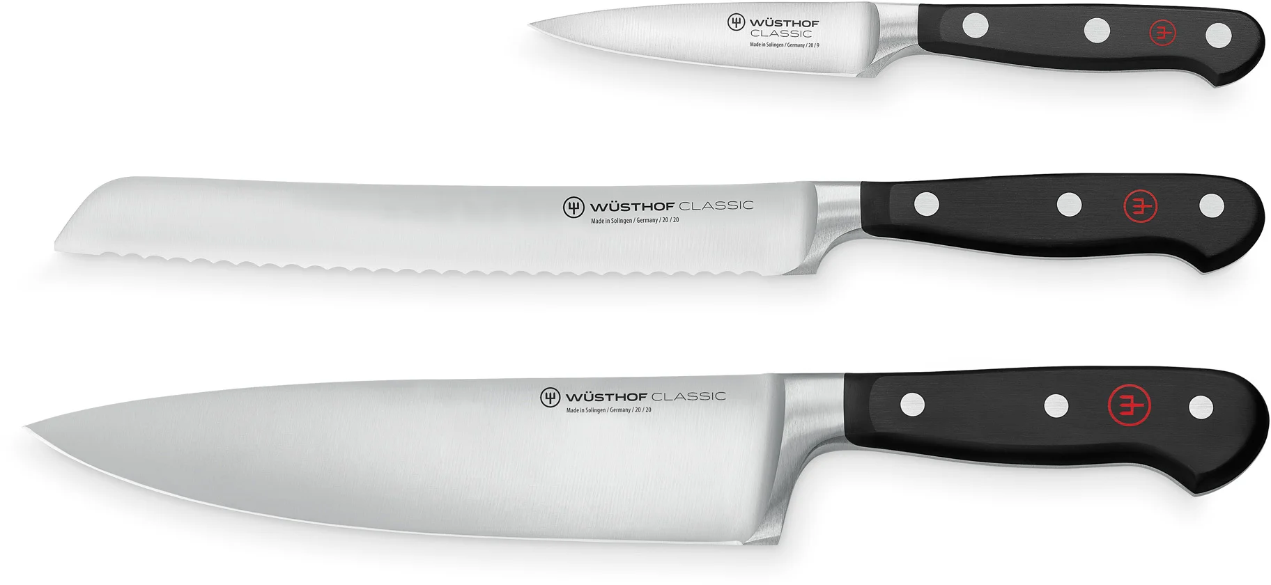 CLASSIC Zestaw - Nóż szefa 20 cm , do chleba 20 cm i do warzyw 9 cm / WÜSTHOF